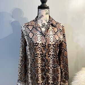 Snakeskin Print Button-Up Blouse